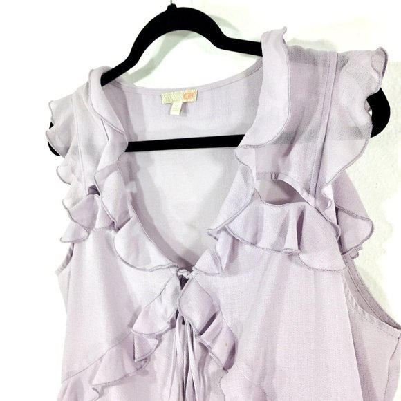 Gianni Bini GB Sz XL Top Blouse Ruffle Front Flutter Sleeve Double Bow Cut Outs - Picture 9 of 9